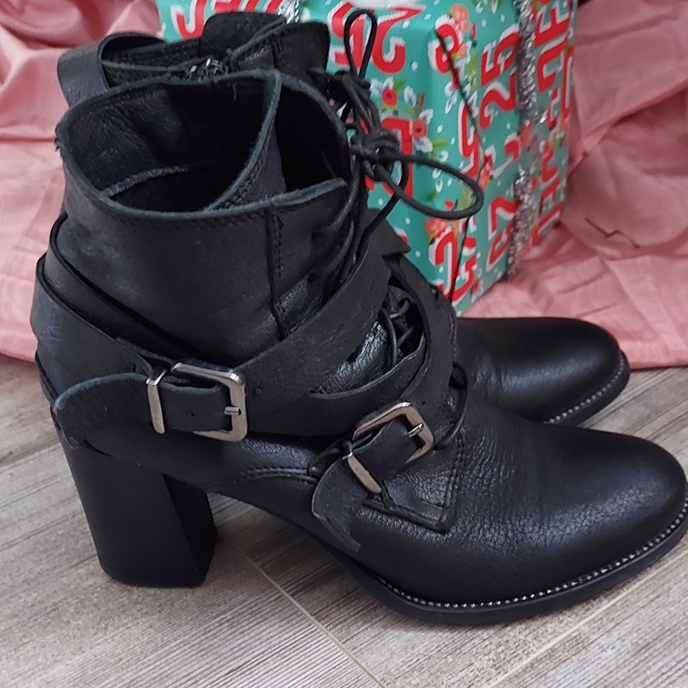 Black Buckle-Strap Ankle Booties